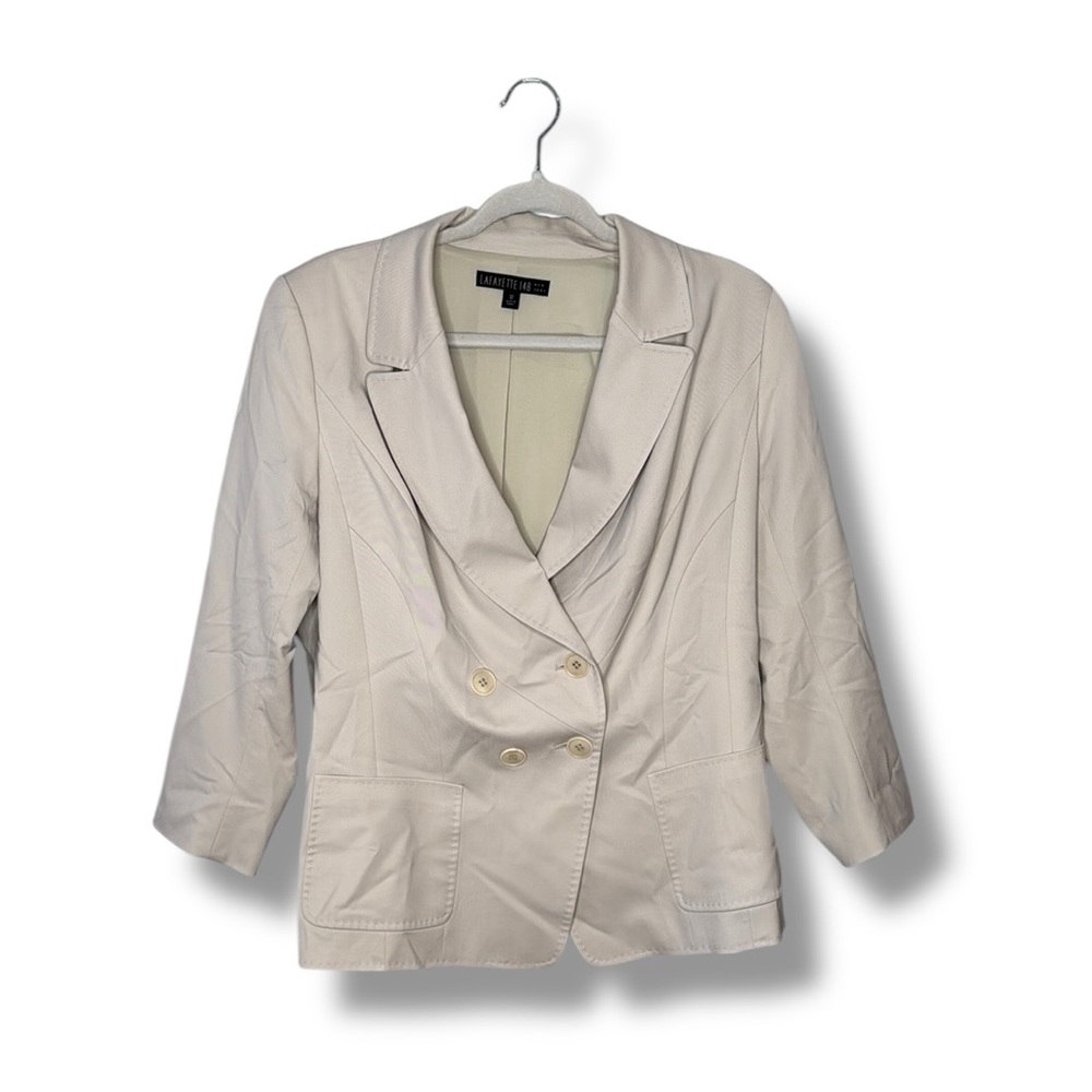 Lafayette 148 Cream Wool Blend Double Breasted Blazer Jacket Size 12